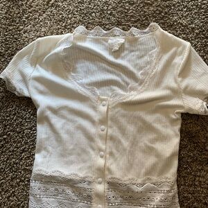 Elegant White Lace Trimmed Top